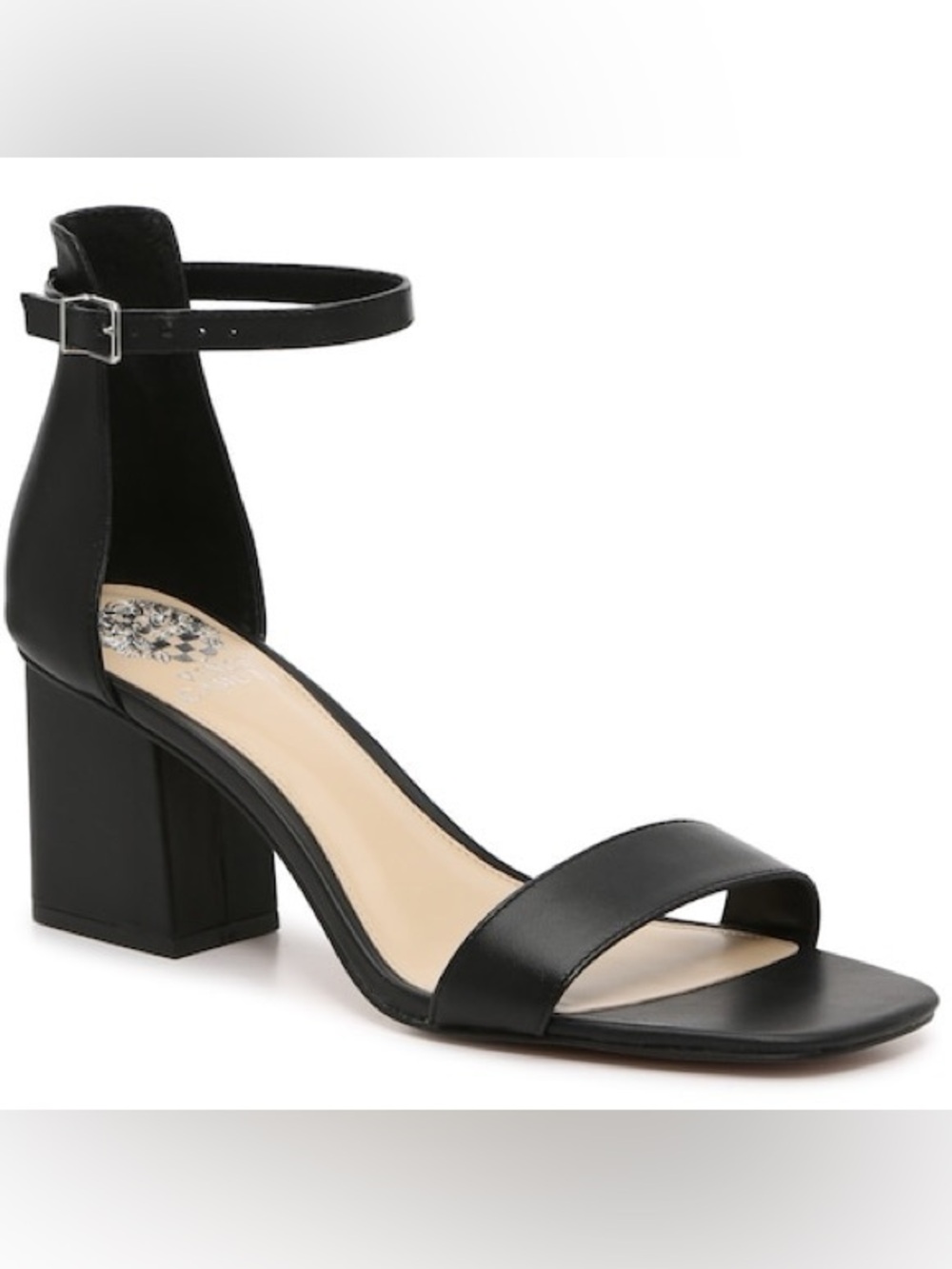 Vince Camuto Black Leather Ankle-Strap Block Heel Sandals